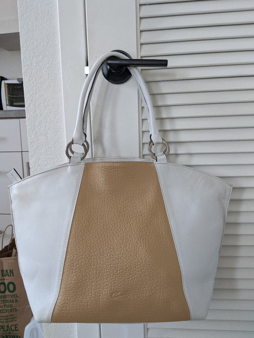 CATS Women’s Two-Tone White and Tan Leather Tote Bag
